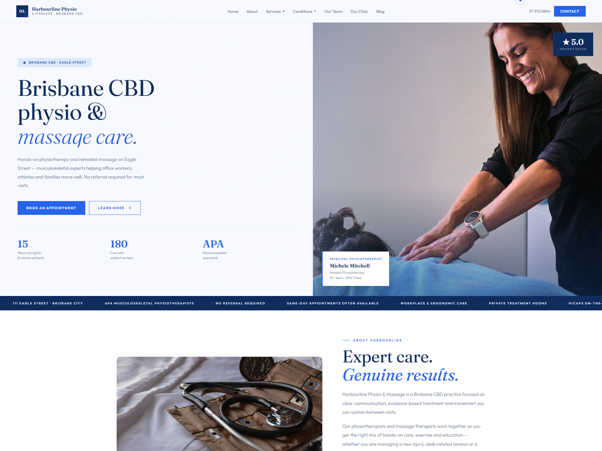 Harbourline Physio website preview - top of page
