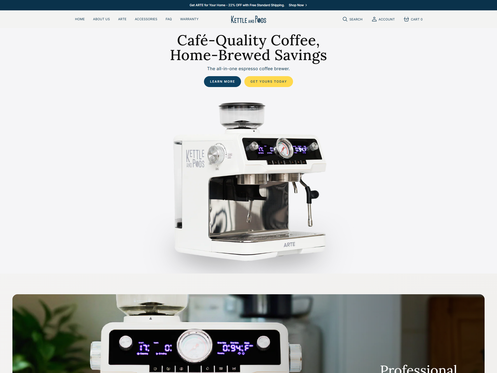Kettle & Pods website preview - top of page
