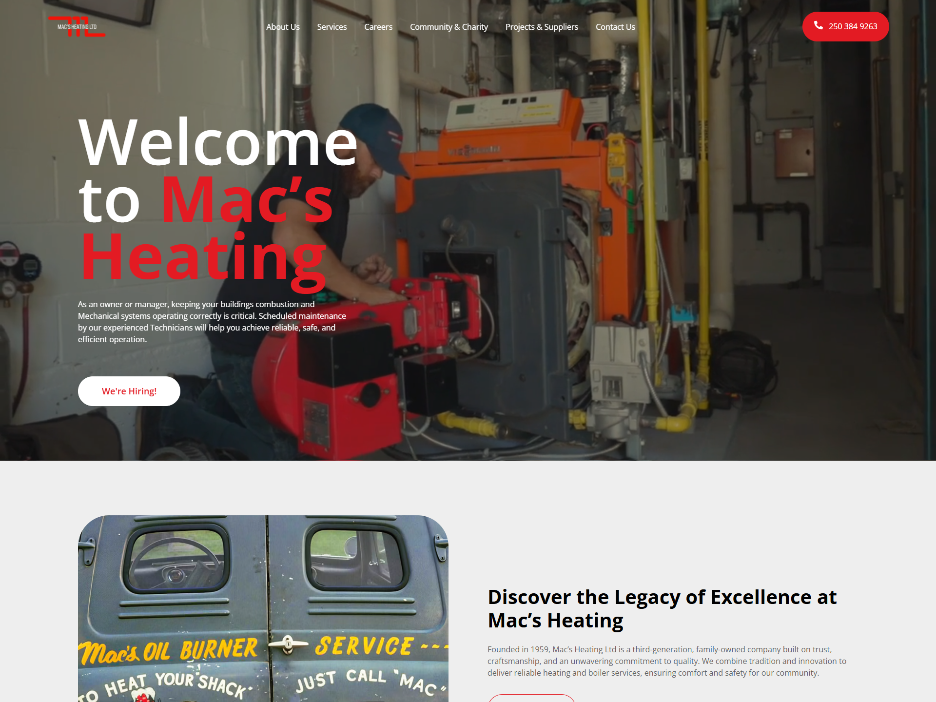 Mac's Heating website preview - top of page